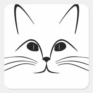 Katzengesicht schwarz-weiß quadratischer aufkleber