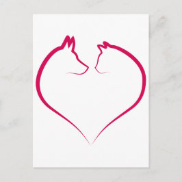Katzengesicht und Hundegesicht in der Silhouette d Postkarte