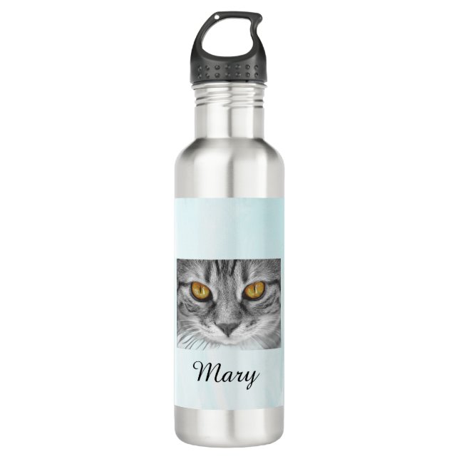 Katzengesicht unter dem blauen Ozean Edelstahlflasche (Vorderseite)