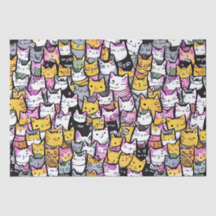 Katzengesichter Doodle DruckCollage niedliche Kätz Seidenpapier