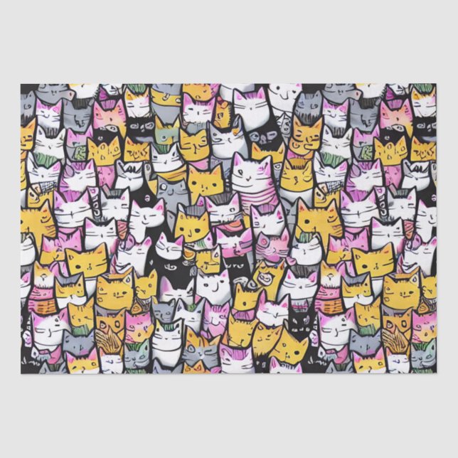Katzengesichter Doodle DruckCollage niedliche Kätz Seidenpapier (Vorderseite)
