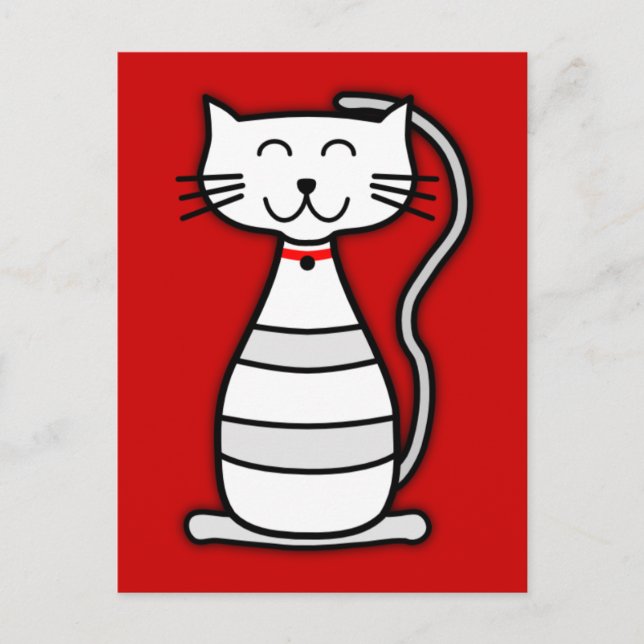 Katzengraue, schwarz-weißer Cartoon-Kätzchen-Smil Postkarte (Vorderseite)