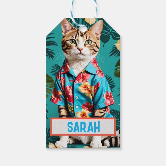 Katzenhawaiianischer Shirt-Aufkleber, Katzenliebha Geschenkanhänger (Vorderseite)