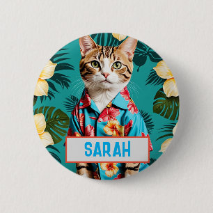 Katzenhawaiianisches Shirt, Katzenliebhaber, Katze Button