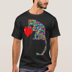 Katzenherz Bunte Geometrische Formen Katzenbesitze T-Shirt