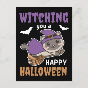 KatzenHexen, die dir ein glückliches Halloween heg Feiertagspostkarte