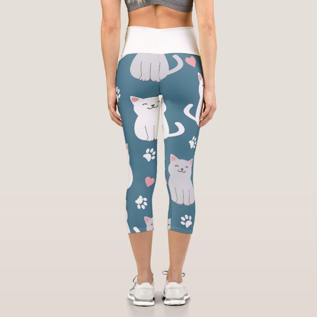 Katzenhintergrund Niedliches Muster Capri Leggings (Rückseite)