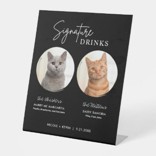 Katzenhochzeit Signature Drinks Cocktailbar Schwar Sockelschild