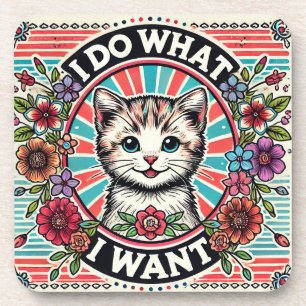 Katzenillustration mit Blumen und positivem Slogan Getränkeuntersetzer