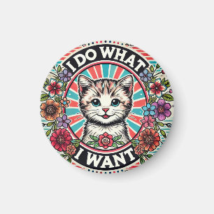 Katzenillustration mit Blumen und positivem Slogan Magnet
