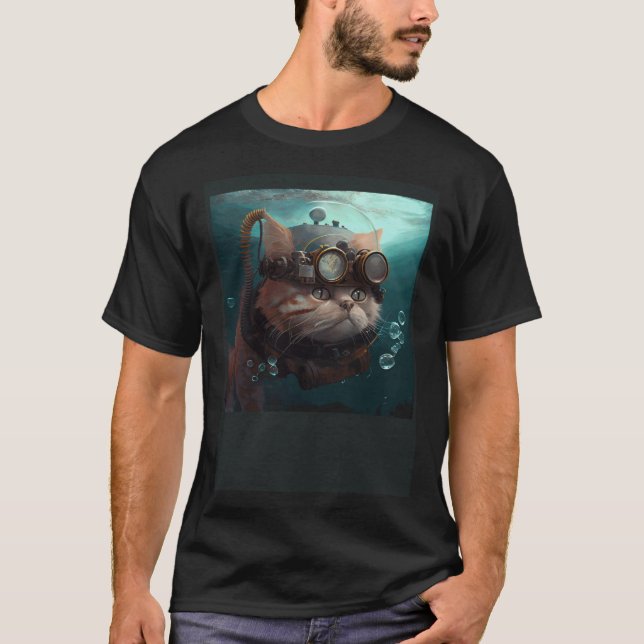 Katzeningenieur unter Wasser T-Shirt (Vorderseite)