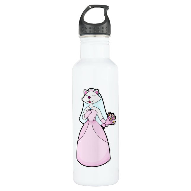 Katzenjacke als Braut mit Blume Edelstahlflasche (Vorderseite)