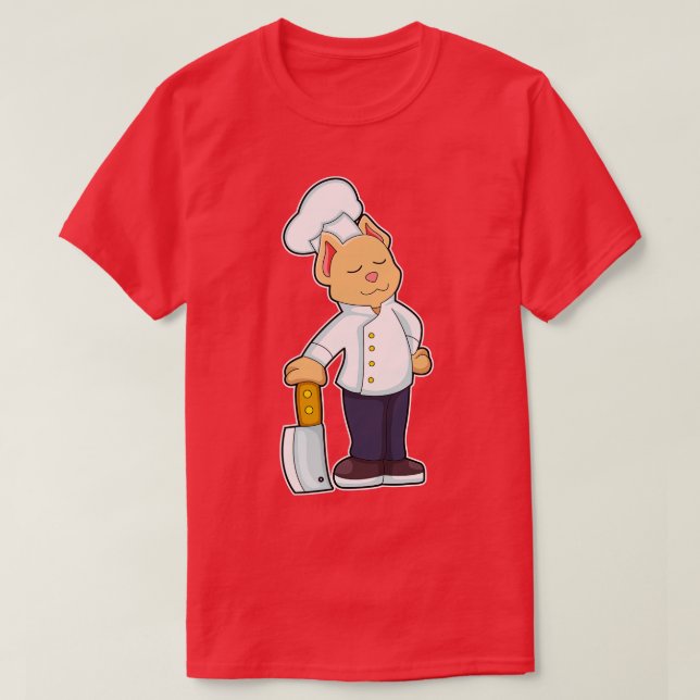 Katzenjacke als Koch mit Schneidmesser T-Shirt (Design vorne)