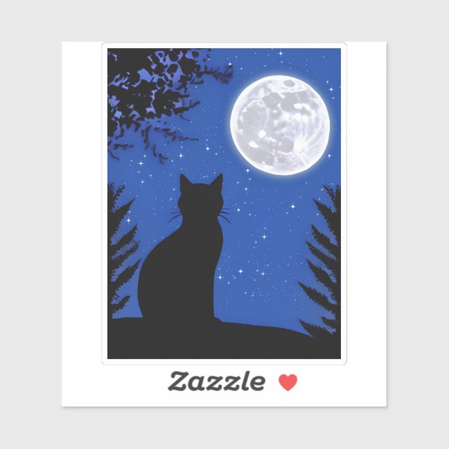 Katzenjacke am Vollmond Aufkleber (Blatt)