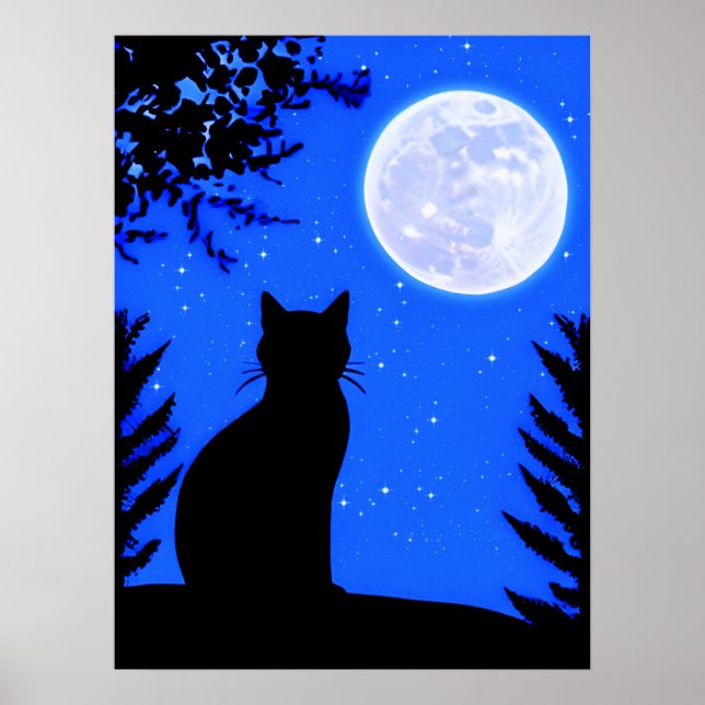 Katzenjacke am Vollmond Poster (Vorne)