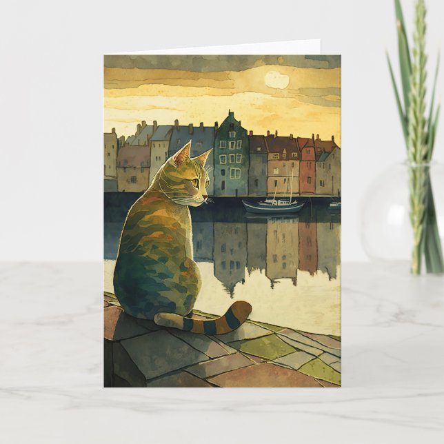 Katzenjacke in dänischen Gebäude über Wasser Dankeskarte (Vorderseite)