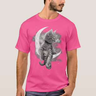 Katzenjacke und Crescent Moon Niedliche Katze sitz T-Shirt
