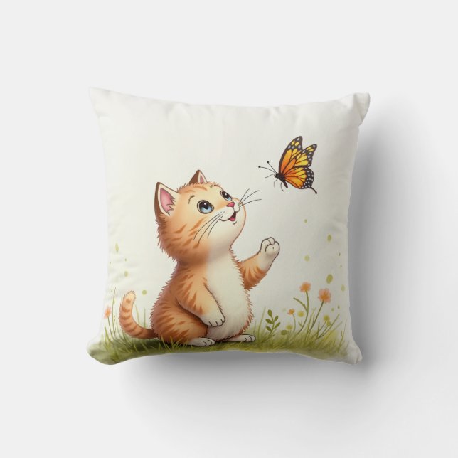 Katzenjunges und Schmetterlingskissen Kissen (Vorderseite)
