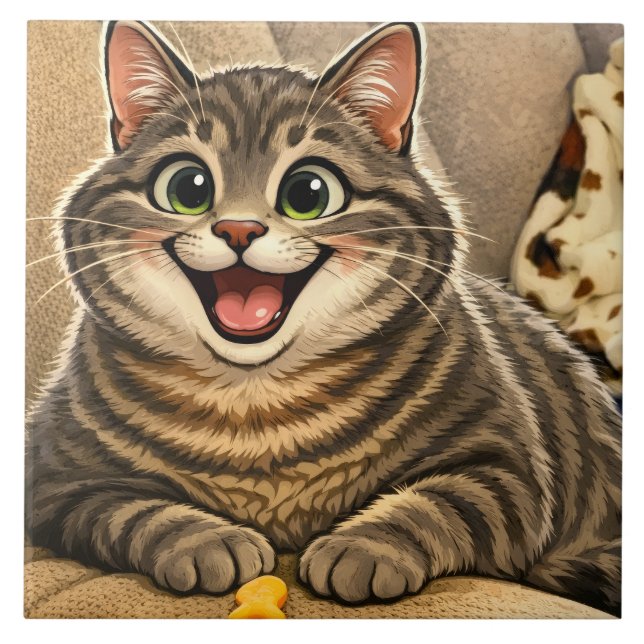 Katzenkarikatur Fliese (Vorderseite)