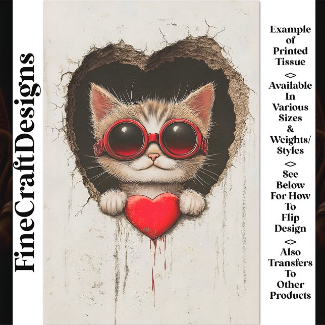 Katzenkätzchen in roter Brille, rotes Herz AQ3 Dec Seidenpapier (Von Creator hochgeladen)
