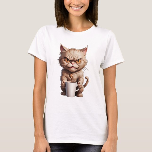 Katzenkätzchen mit Kaffee-Tasse niedliche, lustig  T-Shirt (Vorderseite)