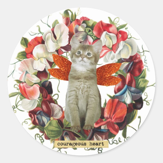 Katzenkätzchen Vintage Blume Aufkleber (Vorderseite)