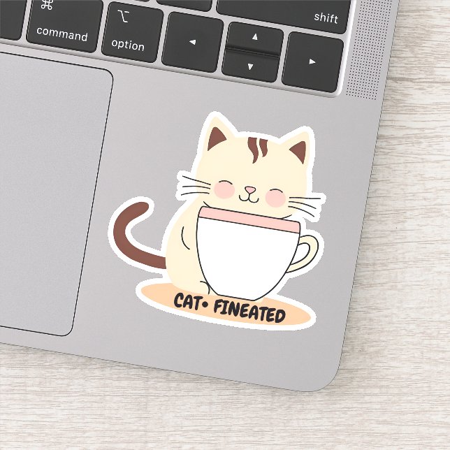 Katzenkatze mit Kaffee wasserdicht Aufkleber (Detail)
