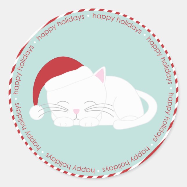 Katzenkatze tragen eine Weihnachtsmannmütze Runder Aufkleber (Vorderseite)