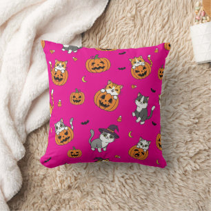 Katzenkatzen und Kürbiskins Halloween Kissen
