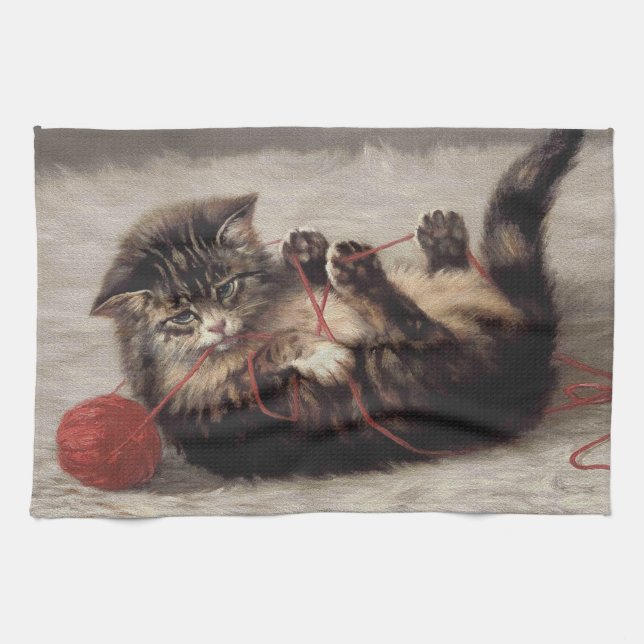 Katzenklatsche, eine Katze, die Galle aus dem Garn Geschirrtuch (Horizontal)
