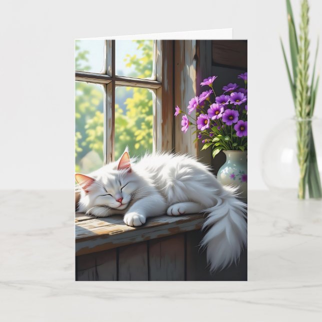 Katzenklatschen auf der Fensterfläche | Happy Birt Karte (Vorderseite)