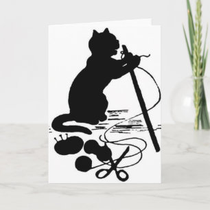 Katzenknitterkarte Silhouette Schwarz/Weiß Karte