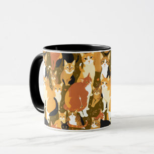 Katzenkollage in Braun, Tan und Rost Tasse