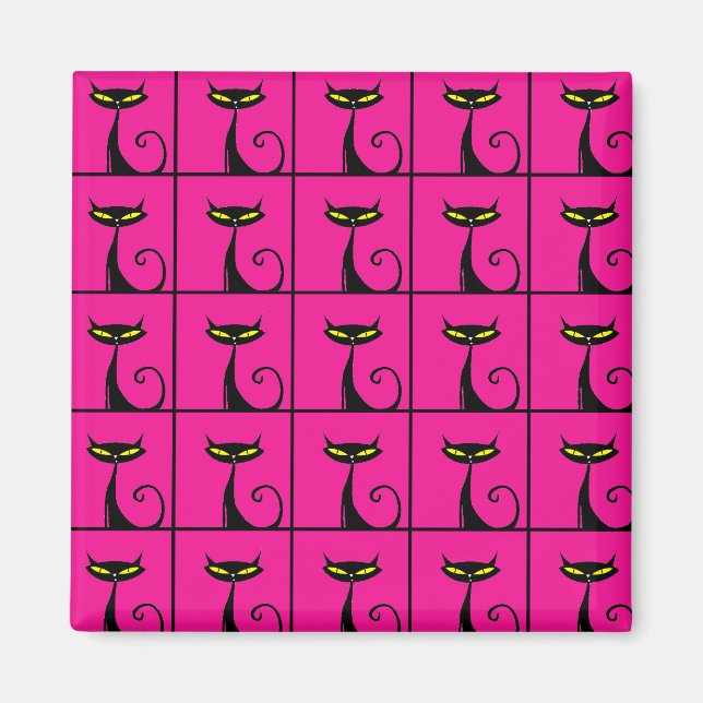 Katzenkollage in heißen rosa und schwarzen Kitten Magnet (Vorne)