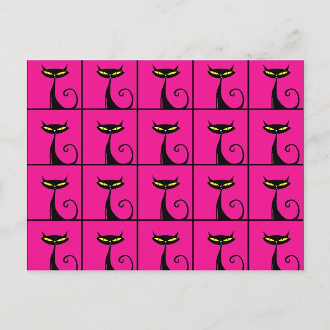 Katzenkollage in heißen rosa und schwarzen Kitten Postkarte (Vorderseite)