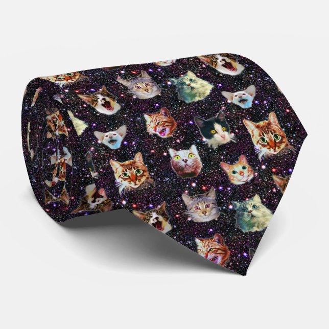 Katzenköpfe im Weltraum Funny Galaxy Muster Krawatte (Gerollt)