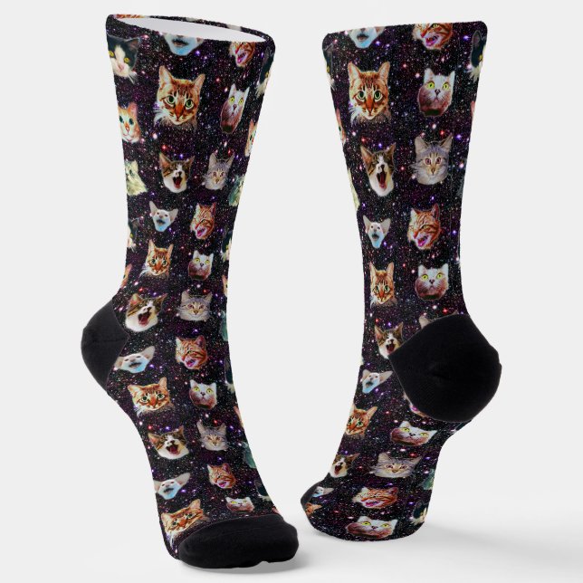 Katzenköpfe im Weltraum Funny Galaxy Muster Socken (Gewinkelt)