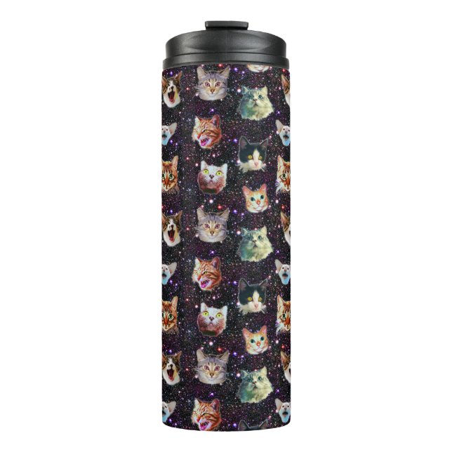 Katzenköpfe im Weltraum Funny Galaxy Muster Thermosbecher (Vorderseite)
