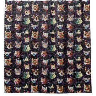 Katzenköpfe im Weltraum Gewittergalaxie-Muster Duschvorhang