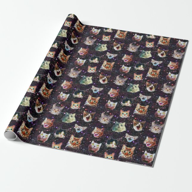 Katzenköpfe im Weltraum Gewittergalaxie-Muster Geschenkpapier (Ungerollt)