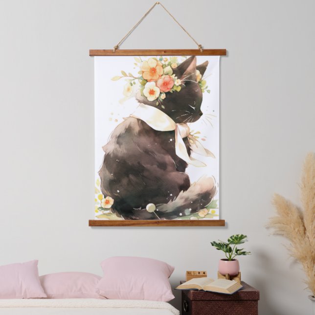Katzenkralle mit schwarzer Katze Wandteppich Mit Holzrahmen (Schlafzimmer)