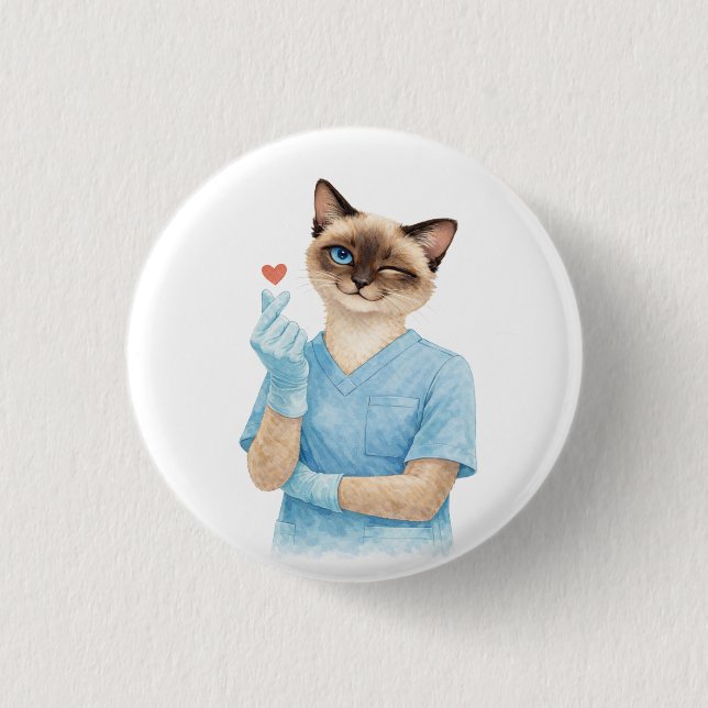 Katzenkrankenschwester mit Mini-Herz, das Liebe se Button (Vorderseite)