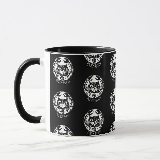 Katzenkrebs Zodiakschwarze Tasse, Astrologie, Katz Tasse (Links)