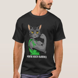 Katzenkrieger für psychische Gesundheit mit grünem T-Shirt