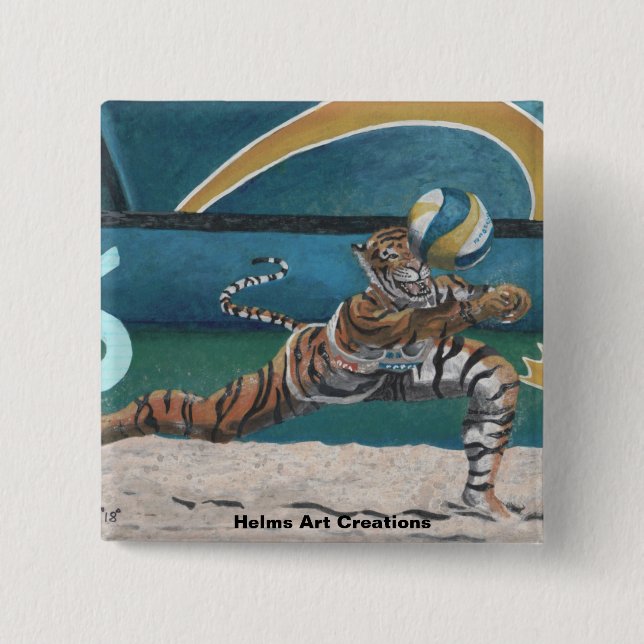 Katzenkrieger spielen Volleyball Fantasy Art Butto Button (Vorderseite)