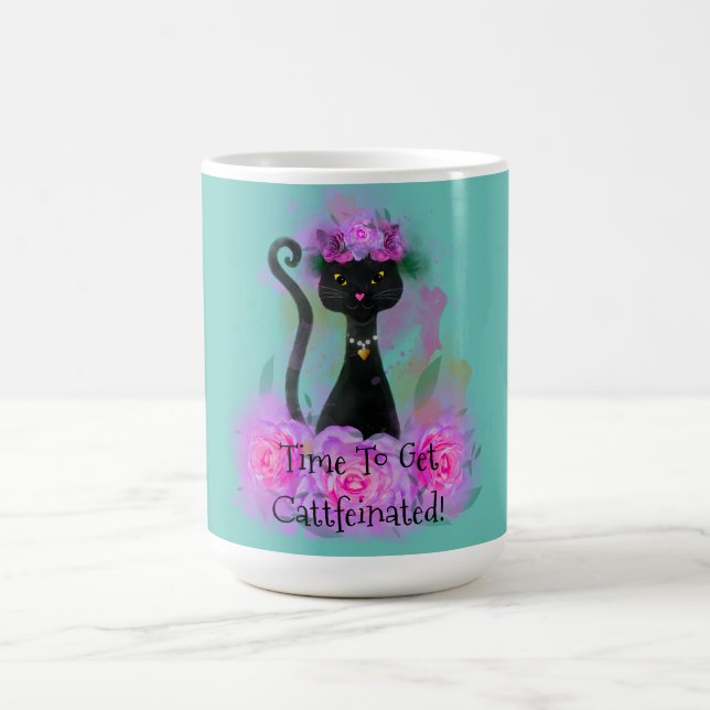 Katzenkrone aus schwarzer Katzenjacke in rosa Rose Kaffeetasse (Mittel)