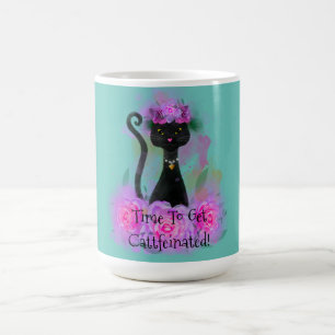 Katzenkrone aus schwarzer Katzenjacke in rosa Rose Kaffeetasse