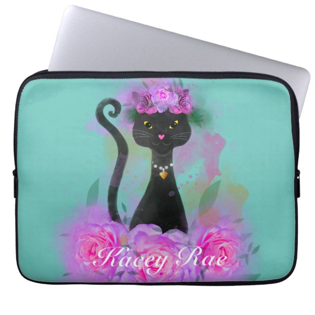 Katzenkrone aus schwarzer Katzenjacke in rosa Rose Laptopschutzhülle (Vorderseite)