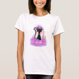 Katzenkrone aus schwarzer Katzenjacke in rosa Rose T-Shirt