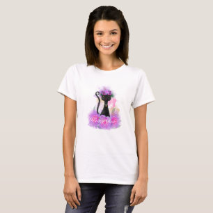 Katzenkrone aus schwarzer Katzenjacke in rosa Rose T-Shirt